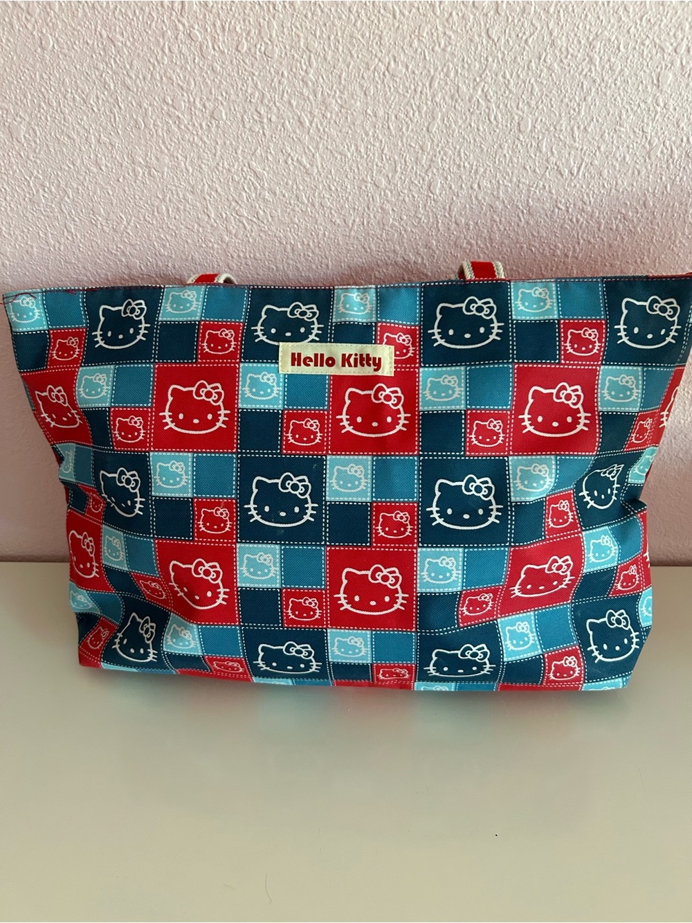 Hello Kitty Red & Blue Checkerboard Tote